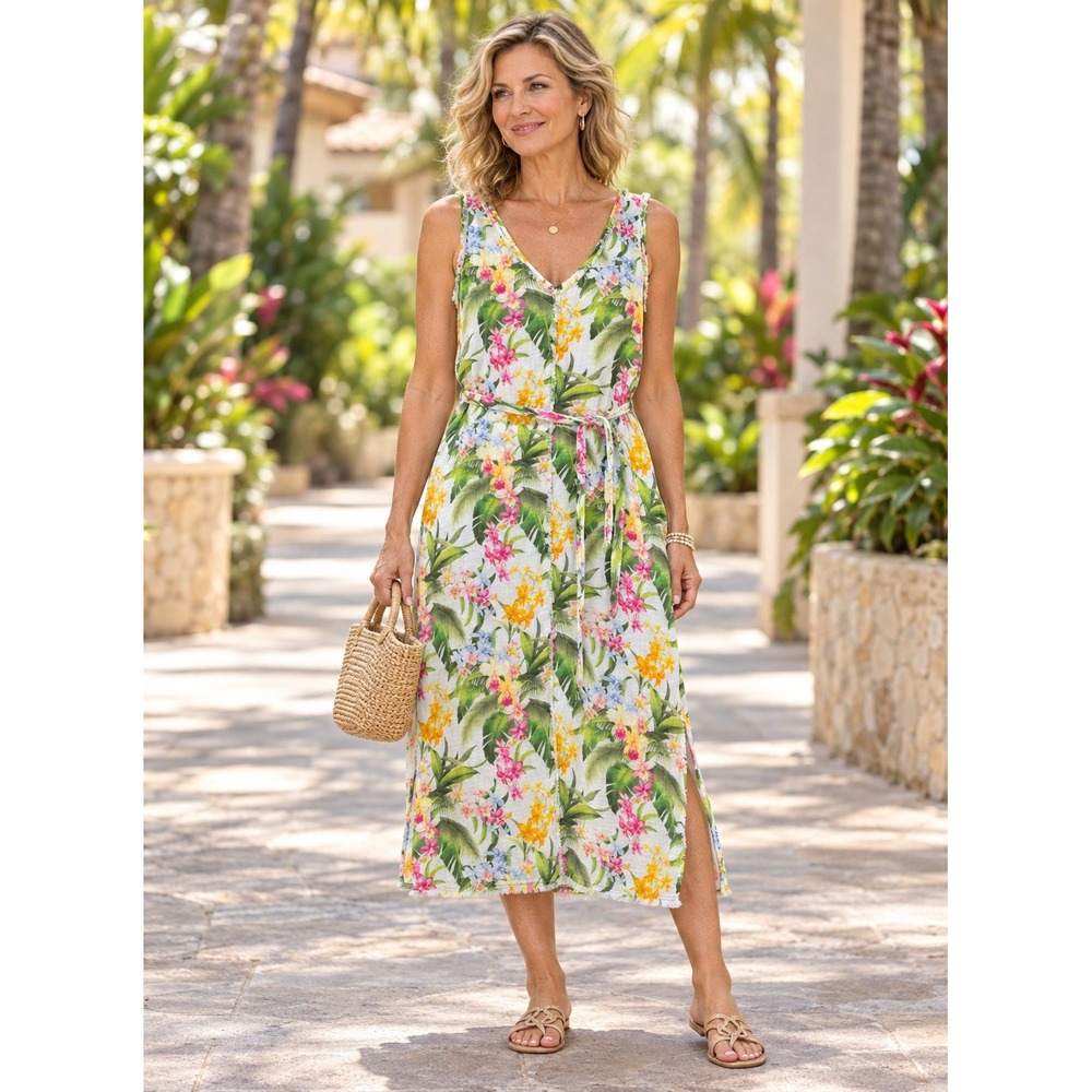 Tommy Bahama Island Soft Gauze Dress Tropical Floral White Women S Coastal Boho